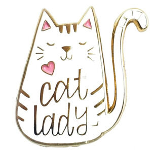 Cat Lady White Gold Enamel Pin NEW